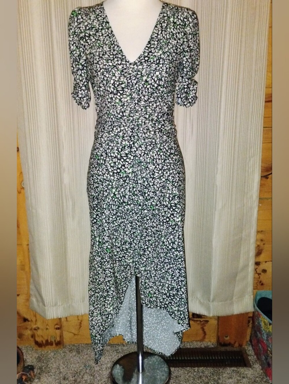 A New Day Hi Low Green Black Floral Dress XS